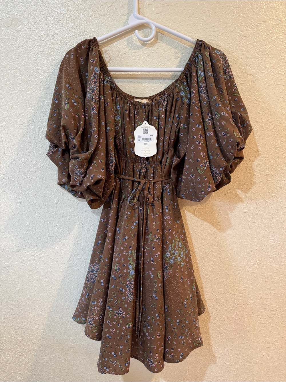 Altar'd State Brown Floral Puff-Sleeve Mini Dress